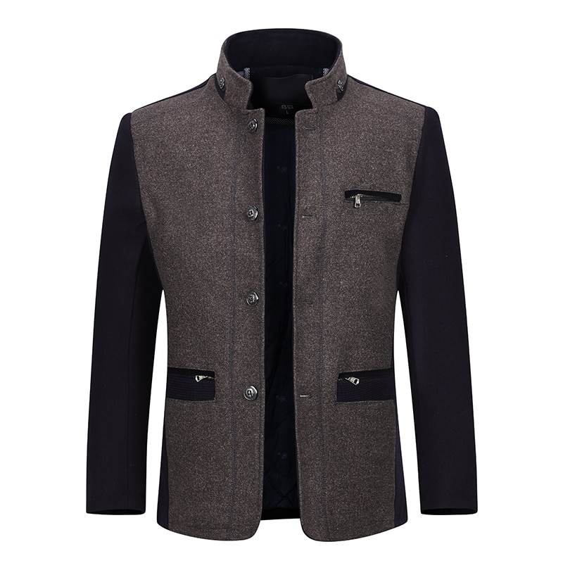 YOUTHUP Winter mannen Wol Kleur Bijpassende Jas Enkele Breasted Casual Dikke Jassen Overjassen Mens Topcoat Streetwear 2 Kleuren: Brown / L