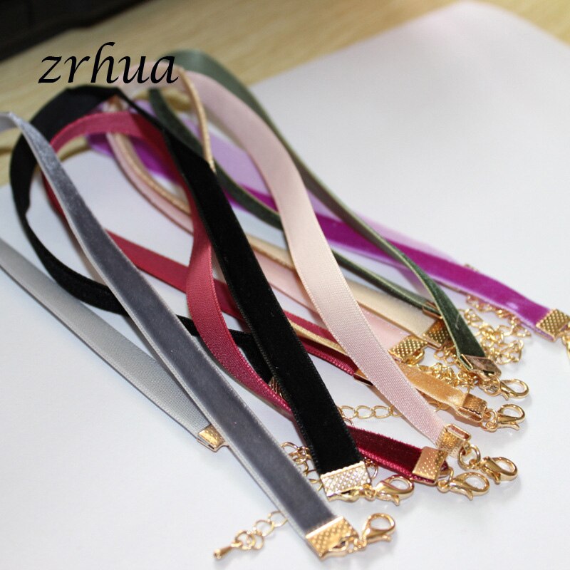 ZRHUA nowy 12 sztuk czarny aksamitny choker naszyjniki dla kobiet Chokers naszyjnik kolorowy różowy naszyjnik choker Collares hurtownie