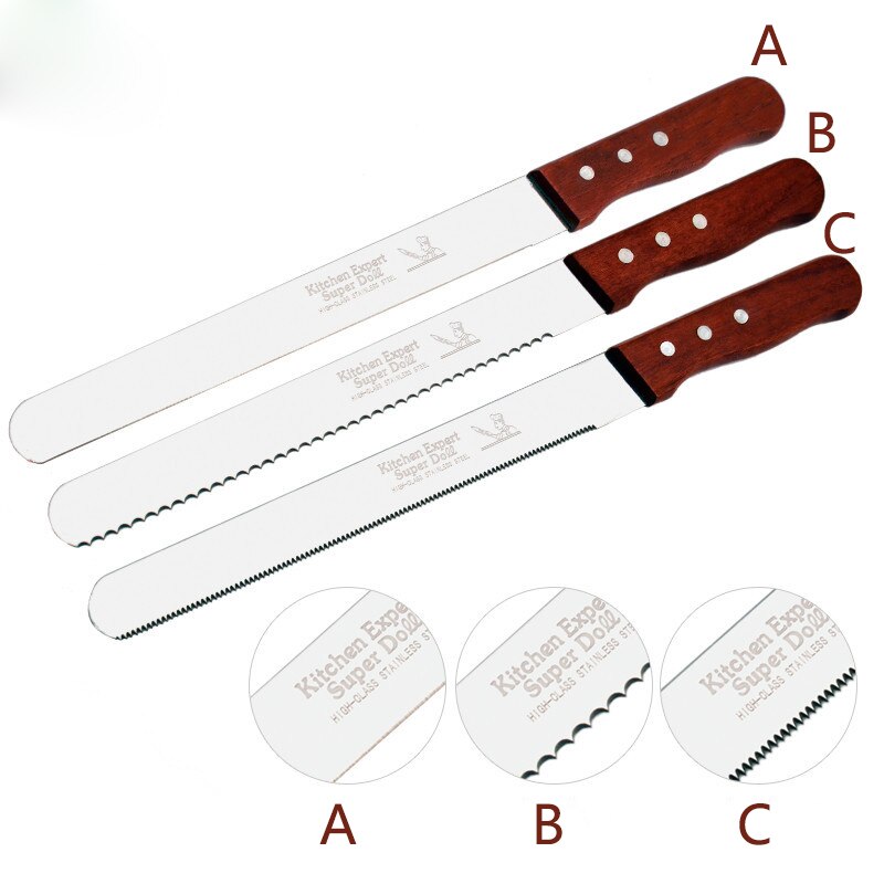 10 Inch Stainless Serrated Bread Knife Wooden Handle Long Baguette Cutter Cake Knife Kitchen Accessories Baking Tools