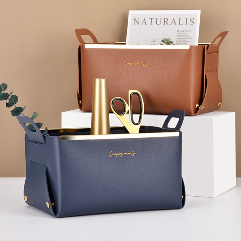 Nordic ins læder opbevaringsboks stue soveværelse kosmetiske smykker stor desktop pu sammenklappelig opbevaringsbakke