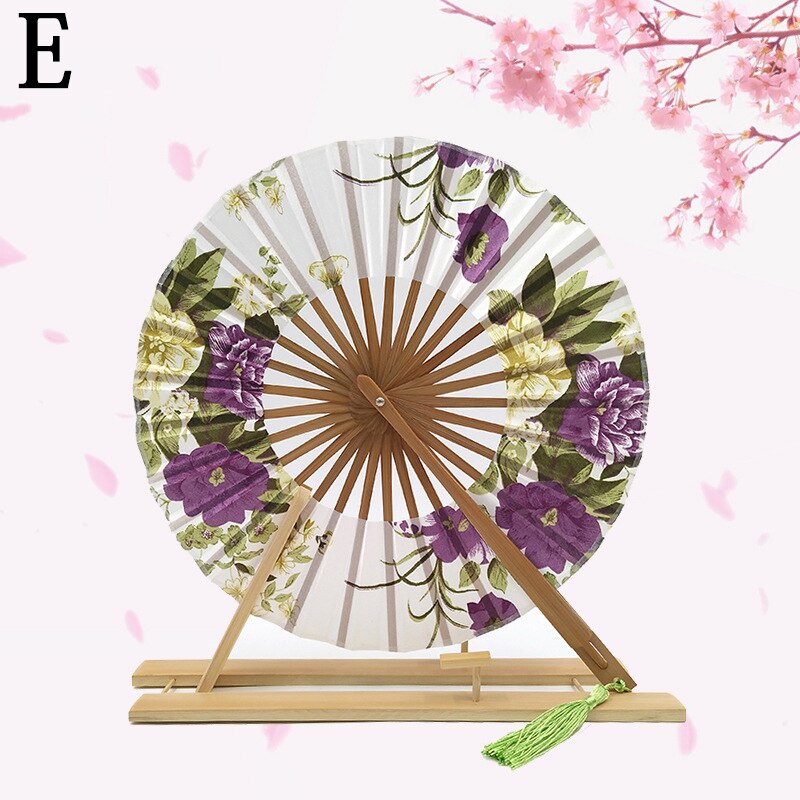 Classic Cherry Bloem Japanse Blossom Hand Fan Oppervlak Vouwen Bamboe Ronde Cirkel Fan Bruiloft Gunsten: E