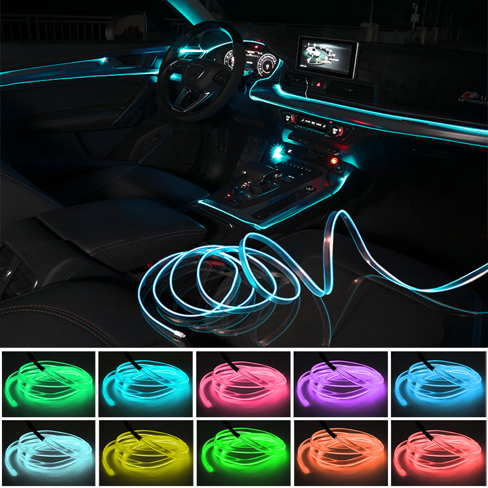 Striscia luminosa per atmosfera in fibra ottica al neon per illuminazione ambientale a portato da 5 metri per interni auto Decorazione USB kit luce flessibile fai-da-te