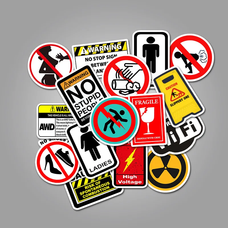 50pcs Cartoon Warning Waterproof Stickers Danger Banning Skateboard Guitar Laptop Motorcycle Car Classic Toy Cool Decals Sticker