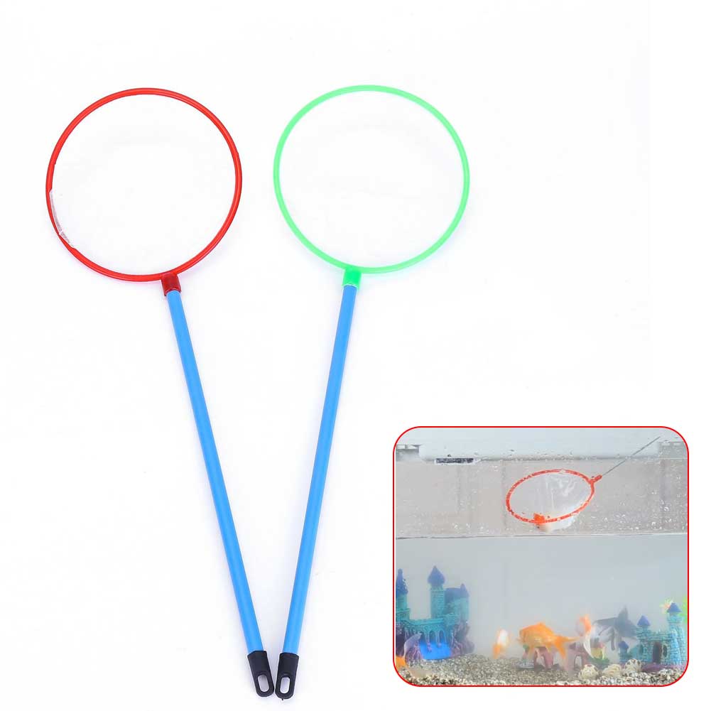 Mini Fish Net Aquarium Fish Catch Tool Handle Fishing Net Aquarium Fish Tank Cleaner Tools Accessories Round Random Color