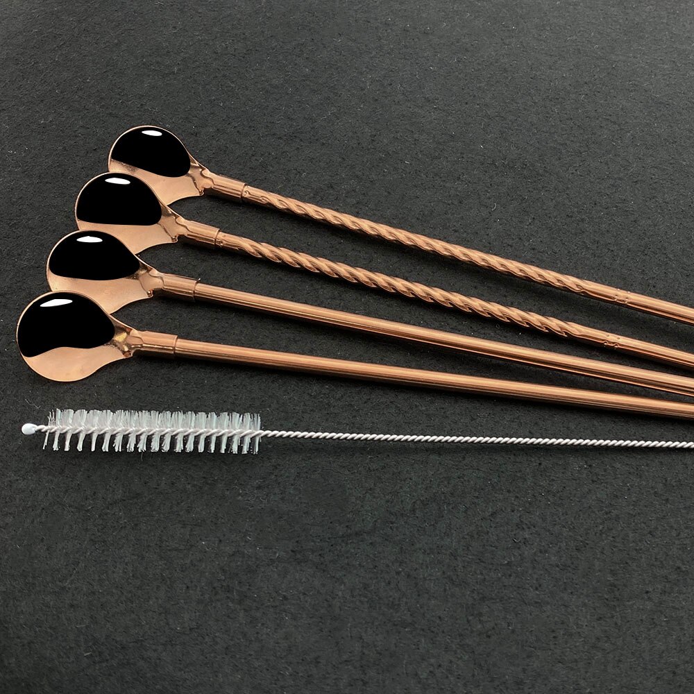 Kleurrijke Rvs Lange Metalen Rietje Lepel 218Mm Herbruikbare Koffie Bar Keuken Party Drink Rietjes Accessoires