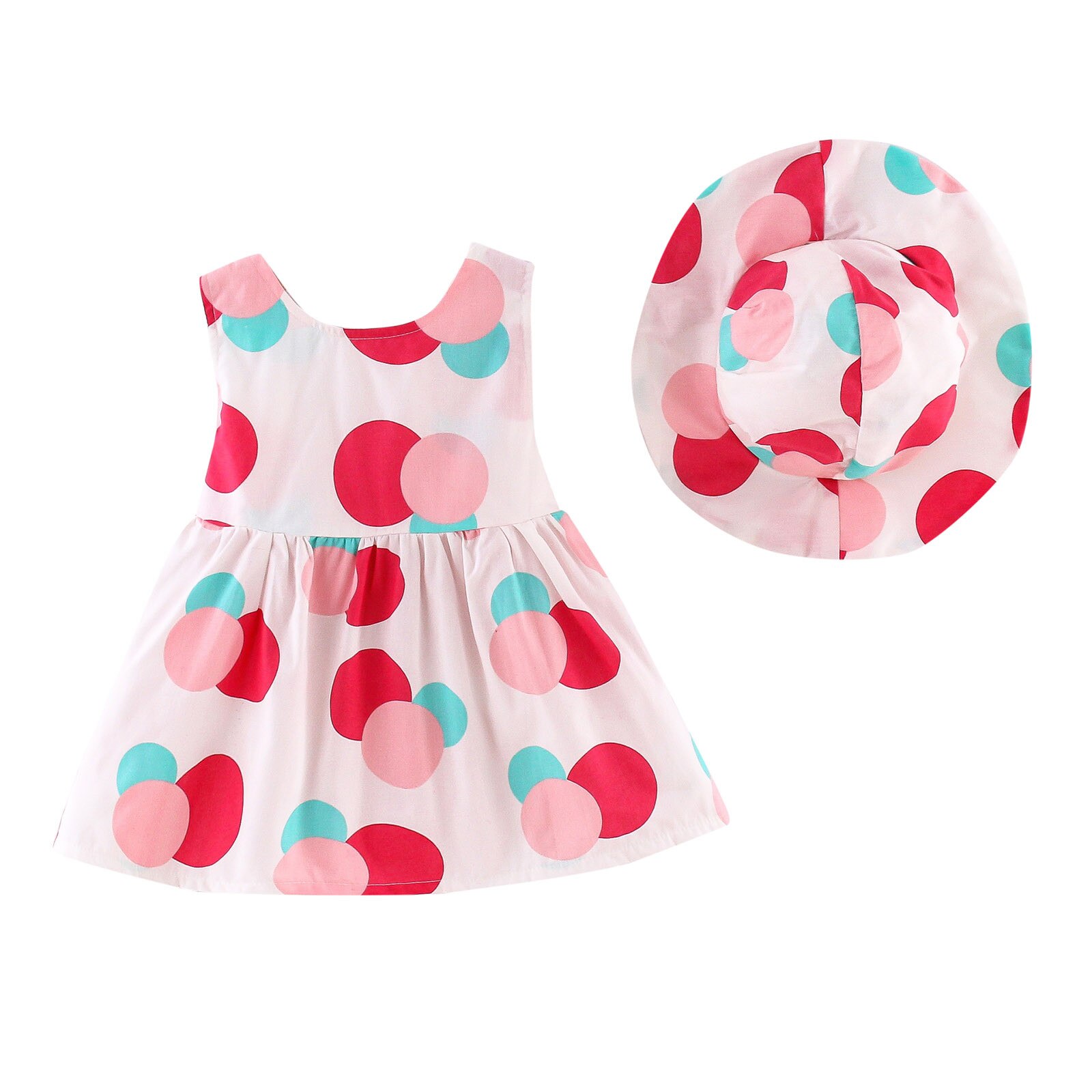 Peuter Meisjes Strik Jurk + Strooien Hoed Jurk Zomer Polka Dot Print Baby Kids Mouwloze Meisje Verjaardag Partyprincess Jurk Hoed