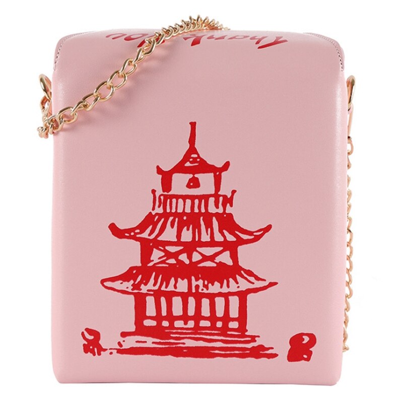Bolso de mano chino para llevar, bolso de piel sintética para mujer, novedad, bolso cruzado, bolso de hombro con cadena para chica, bolso de mano: Pink