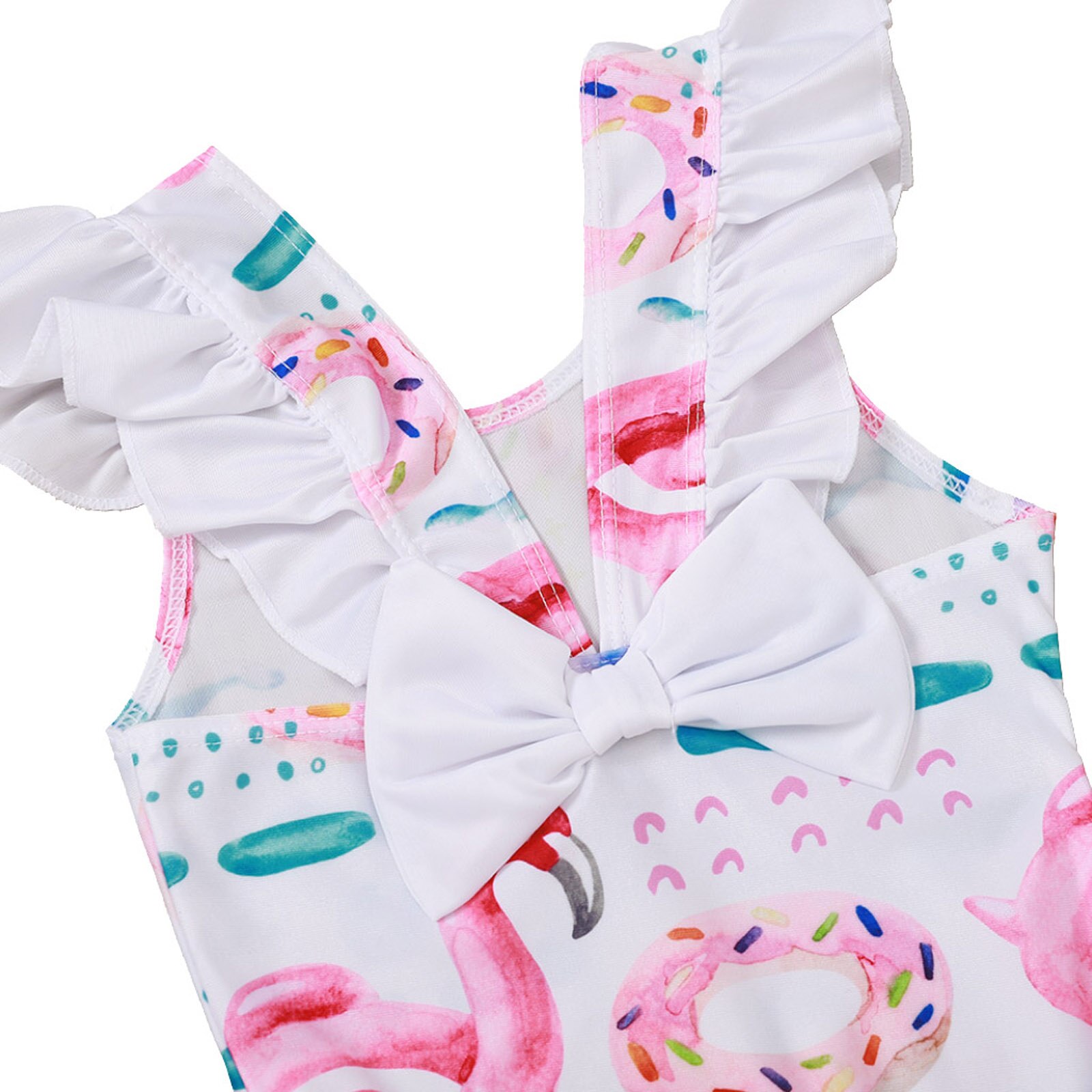 Breathable Little Girls One-piece Swimsuit, Summer Children Cute Flamingo/Tie-dye Printing Fly Sleeve Swimwear for Vacation