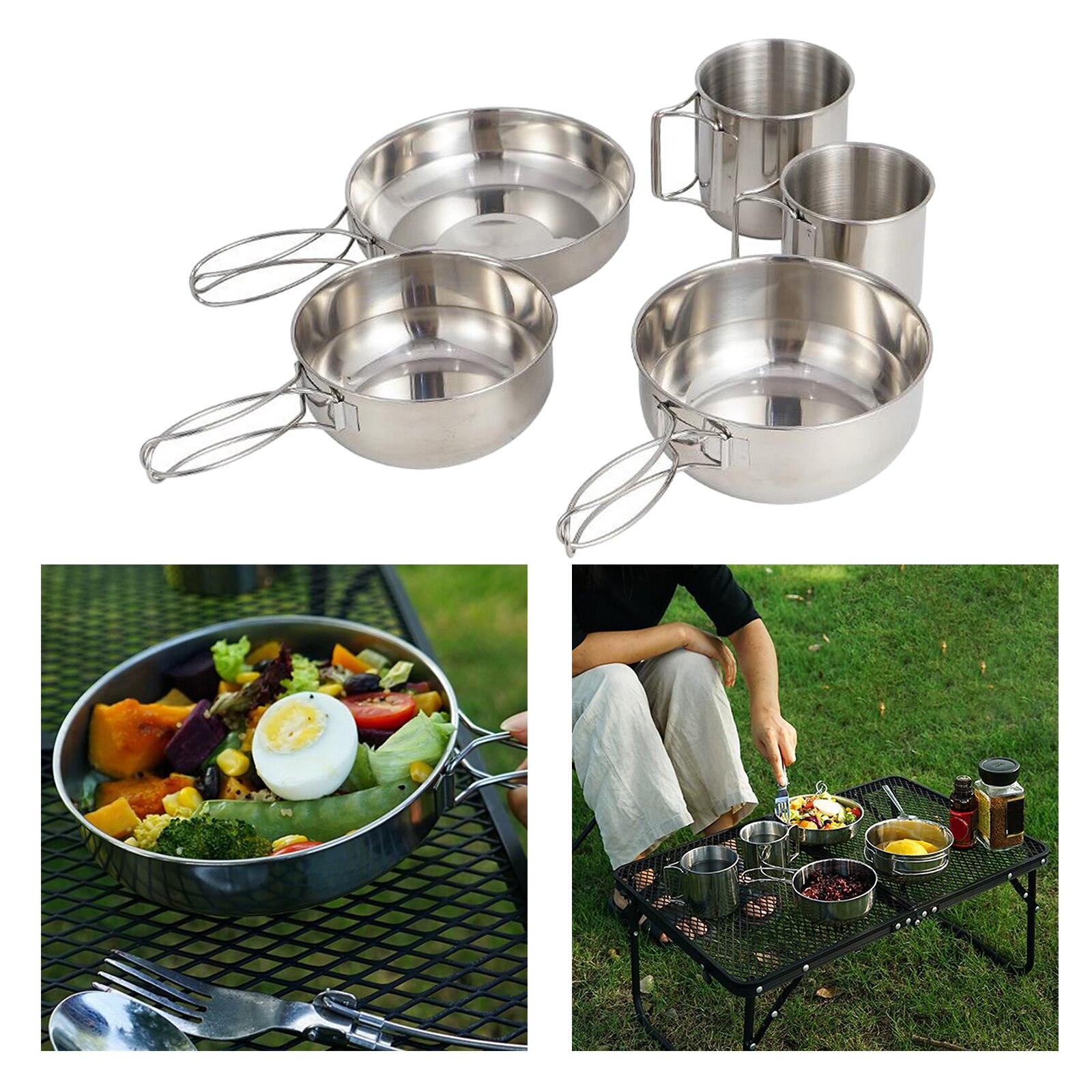 Ensemble de casseroles en acier inoxydable poli, vaisselle de table pour le Camping, comprend 5 pièces, tasses, bols