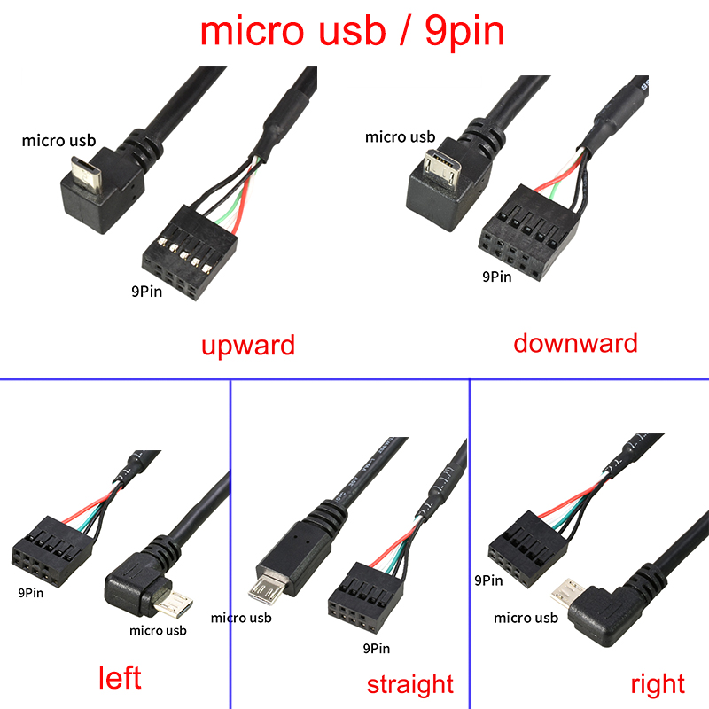 Placa base de ordenador PC 9P a Micro USB a DuPont 2,54mm 5Pin DuPont USB a Micro USB cable de datos papel de aluminio + cable de malla tejida