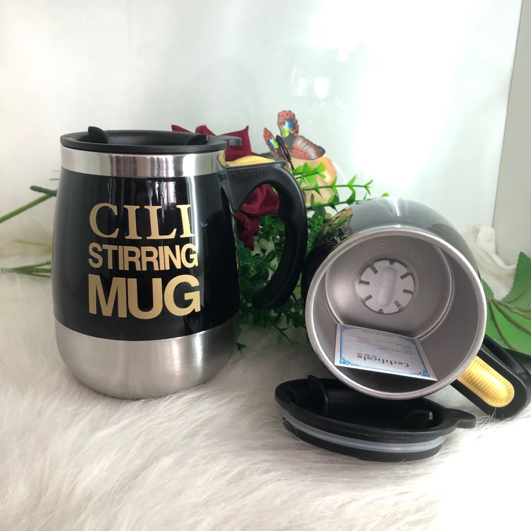 Tasse de agitation automatique de tasse isolée par Double de tasse thermique d'acier inoxydable de 450ml pour la force magnétique de tasse d'agitation d'individu de lait de café: black flower