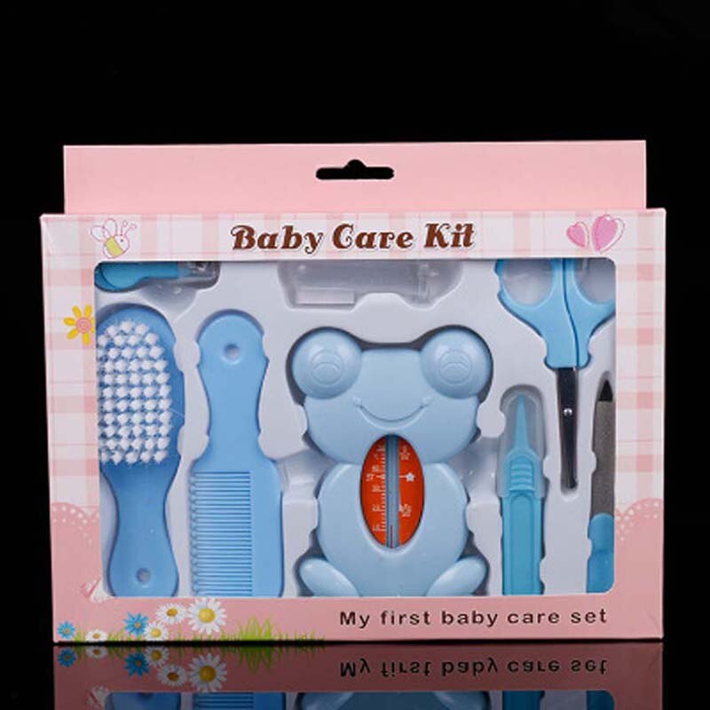 Multifunktionell baby nagelset 13 st/kit higiene bebe safty nagelklippare hårdvara manikyr näsrengöring tandborste för nyfödda: Blå 8 st