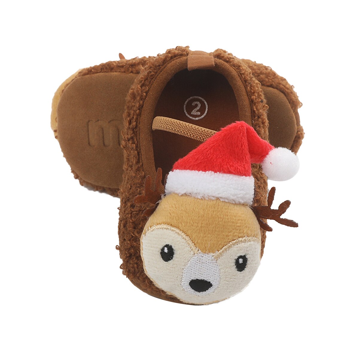 Jul lille baby varme hjemmesko, bløde plys rensdyr spædbørnssko sko forvandrere med skridsikker sål