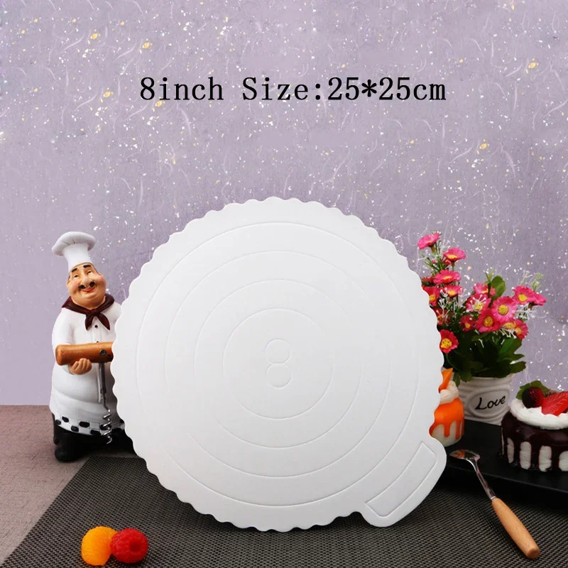 Bandeja cuadrada de 8 pulgadas y 5 piezas para exhibición de tartas, Base redonda blanca para postres y pasteles, almohadilla de papel duro para hornear, herramientas de decoración de tartas de