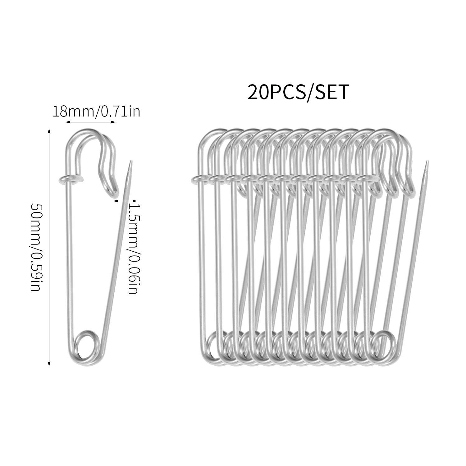 20 unids/lote, alfileres de seguridad de Metal grandes, longitud 50mm, alfileres de broche, sujetadores de bloqueo de resorte, herramientas de costura DIY, accesorios de ropa: Gris oscuro
