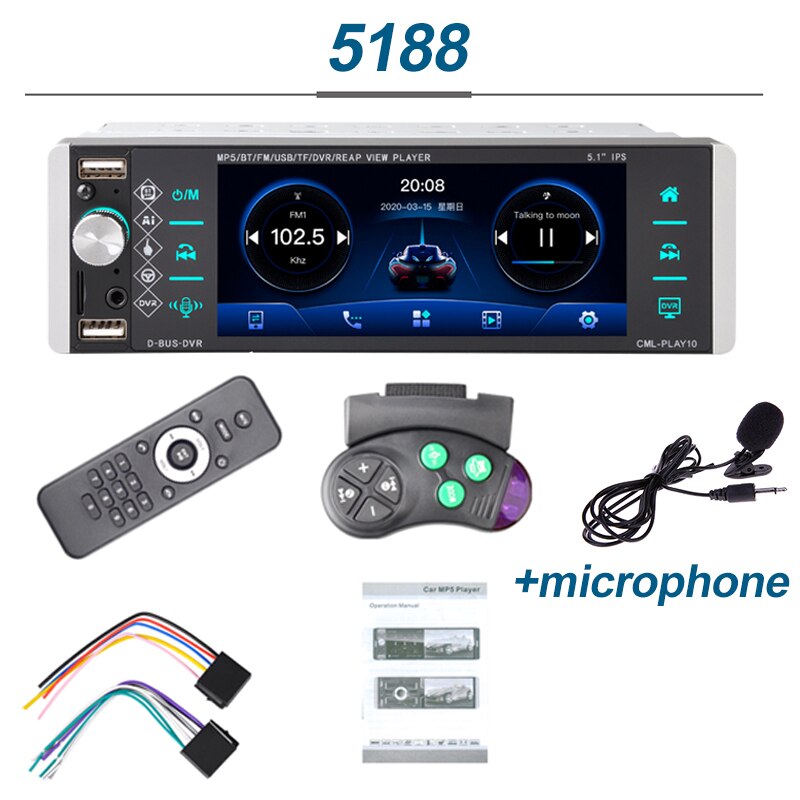 Radio con GPS para coche, reproductor Mp5, 1din, táctil, RDS, AM, FM, 4 USB, 5,1/4 pulgadas, interconexión bidireccional, compatible con Android 10, Mirrorlink: Collar microphone