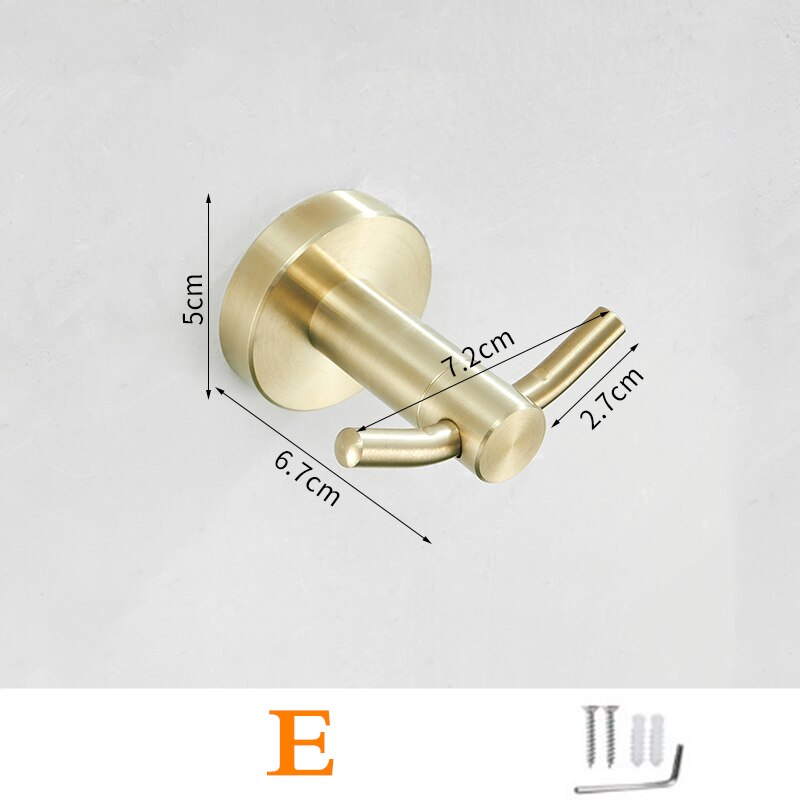 Stainless Steel Brushed Gold Robe Hook Wall Mounted Towel Hook Clothes Hook Bathroom Kitchen Door Hook Hardware: E