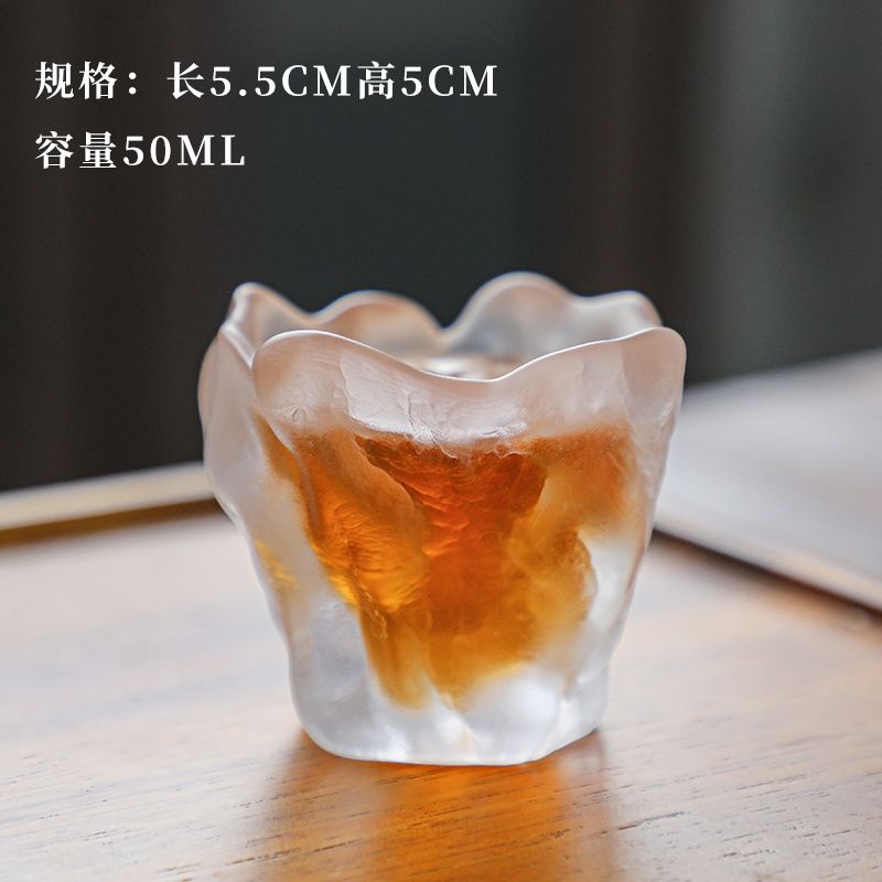 Heat-resistant Coloured Glaze Glass Cup Tea Cup Chinese Kung Fu Teacup Frosted Master Cup with Saucer Cloudy Household Small Cup: 03 Clouds