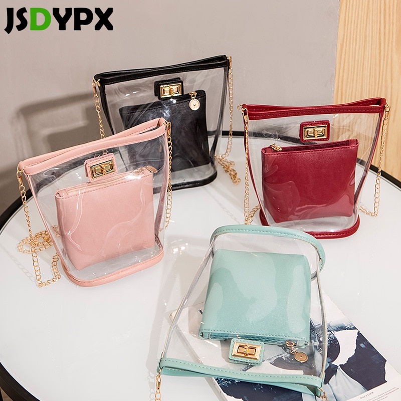 Bolso de hombro transparente con forma de cubo para mujer, bolso bandolera con cierre de cadena para mujer, bolso de mano de cuero de PU para verano