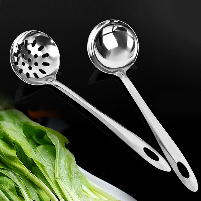 2pcs/Set Thick stainless steel spoon pot colander Colander Long handle spoon Colander Soup spoon