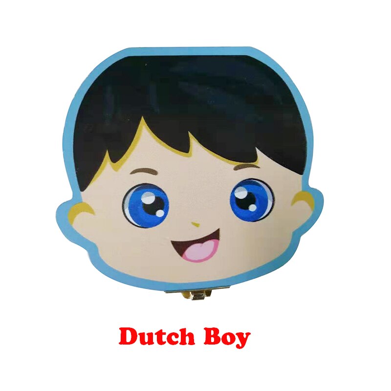 Wooden Baby Tooth Box English Milk Teeth Umbilical Organizer Storage Boys Girls Souvenir Case Baby: Dutch Boy