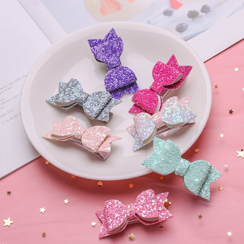 2 Stks/set Leuke Mini Bows Hoofddeksels Baby Meisjes Haarspelden Dubbele Laag Glitter Boog Kinderen Haar Clips Pailletten Prinses Hoofdtooi