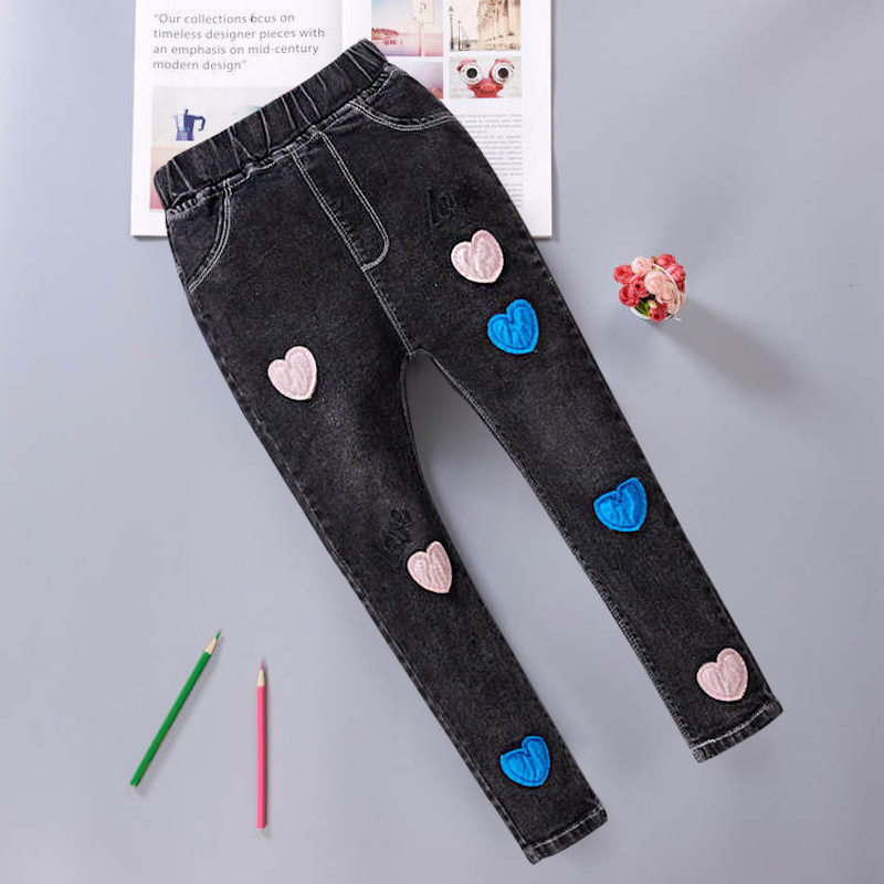 Pantalones vaqueros de de amor para niñas de 4 a 12 años, Jeans informales con cintura elástica, pantalones de tubo ajustados para primavera y otoño