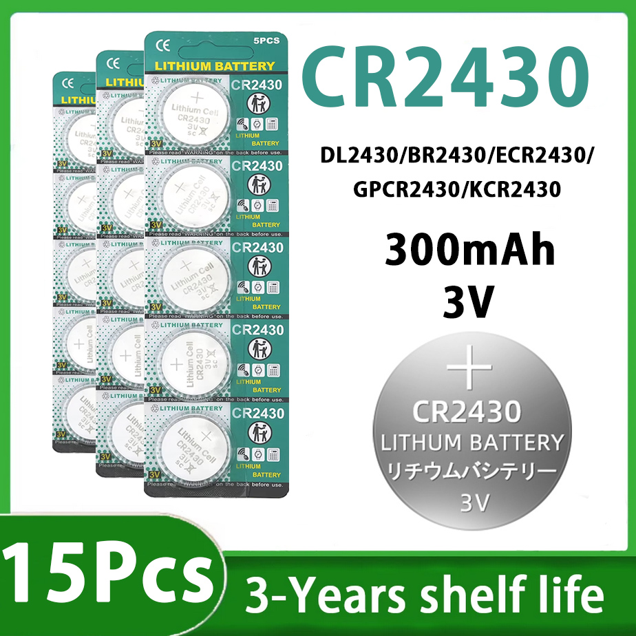 Batteria a bottone al litio CR2430 3V da 5-100 pezzi, 385mAh ad alta capacità, per calcolatrice, orologio, giocattolo, DL2430 BR2430: Oro