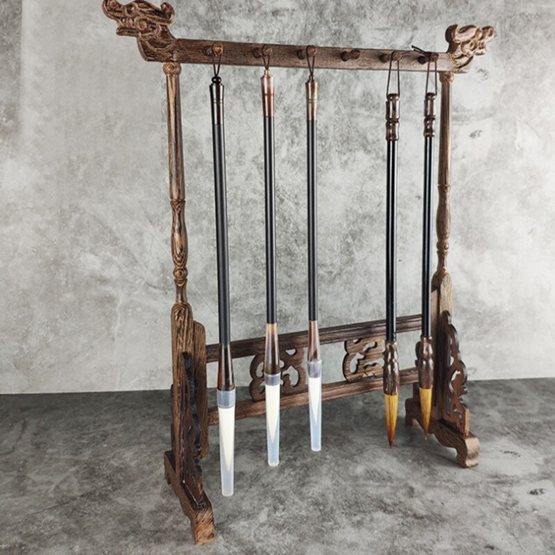 6-Pin 12-Opknoping Massief Houten Kraan Pen Kip Vleugel Hout Studie Boek Schat Kalligrafie Levert Borstel Houder