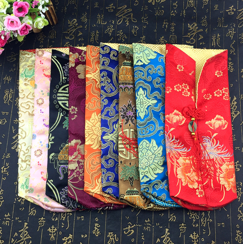 Chinese knoop kersthoes wijnfles tas tafeldecoratie wijnfles tas zijde brokaat rode wijn kleding past 750ml 10 stuks