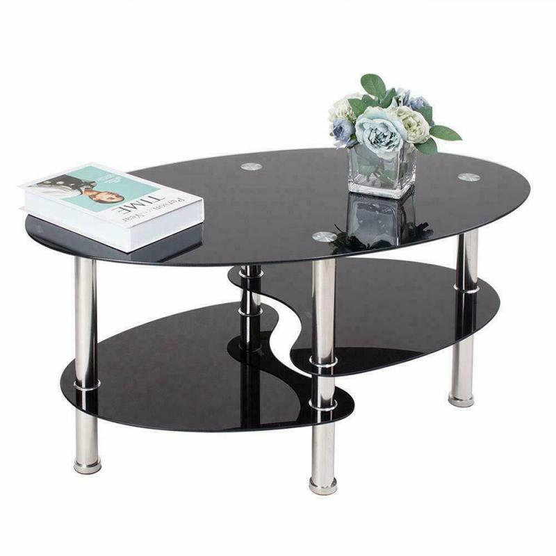 Table basse en verre trempé, Style double queue de poisson, noire, ovale, latérale, étagère de salon moderne, meubles de Table basse HWC
