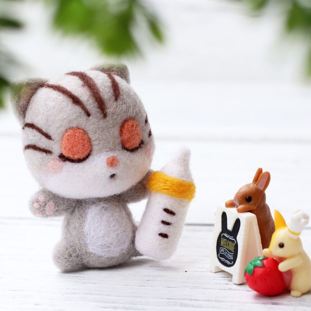 4 Sets Wool Felting Animals Kit DIY Non Finished Handcraft Material