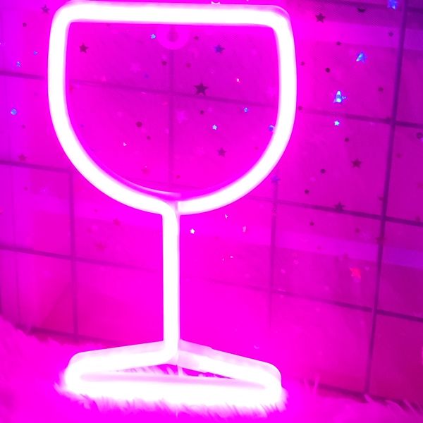 Wine Glass Led Neon Light Signs Winebowl Wall Hanging Lamp Wall Night Light Usb Battery Operated Neon Sign Bar Room Decor: Glass-Pink
