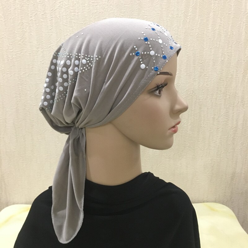 (Paillettes motifs envoyer aléatoire) cristal ITY élastique chapeau musulman hijab turban islamique (Plus de couleurs stock maintenant): 15grey