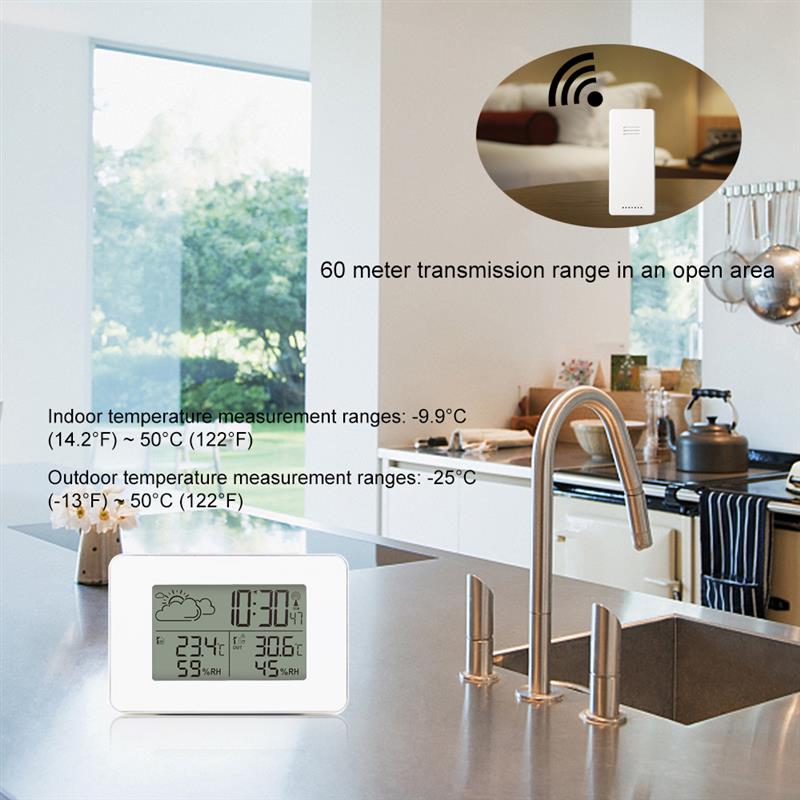 Weather Station Wireless Sensor Hygrometer Thermometer Multi-Function Alarm Clock Table Clock Snooze LCD Alarm Clock