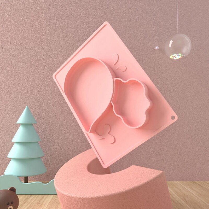 Plato de silicona con ventosa para niños, plato de alimentación de Gel de sílice con dibujos de cangrejo y ballena: pink whale