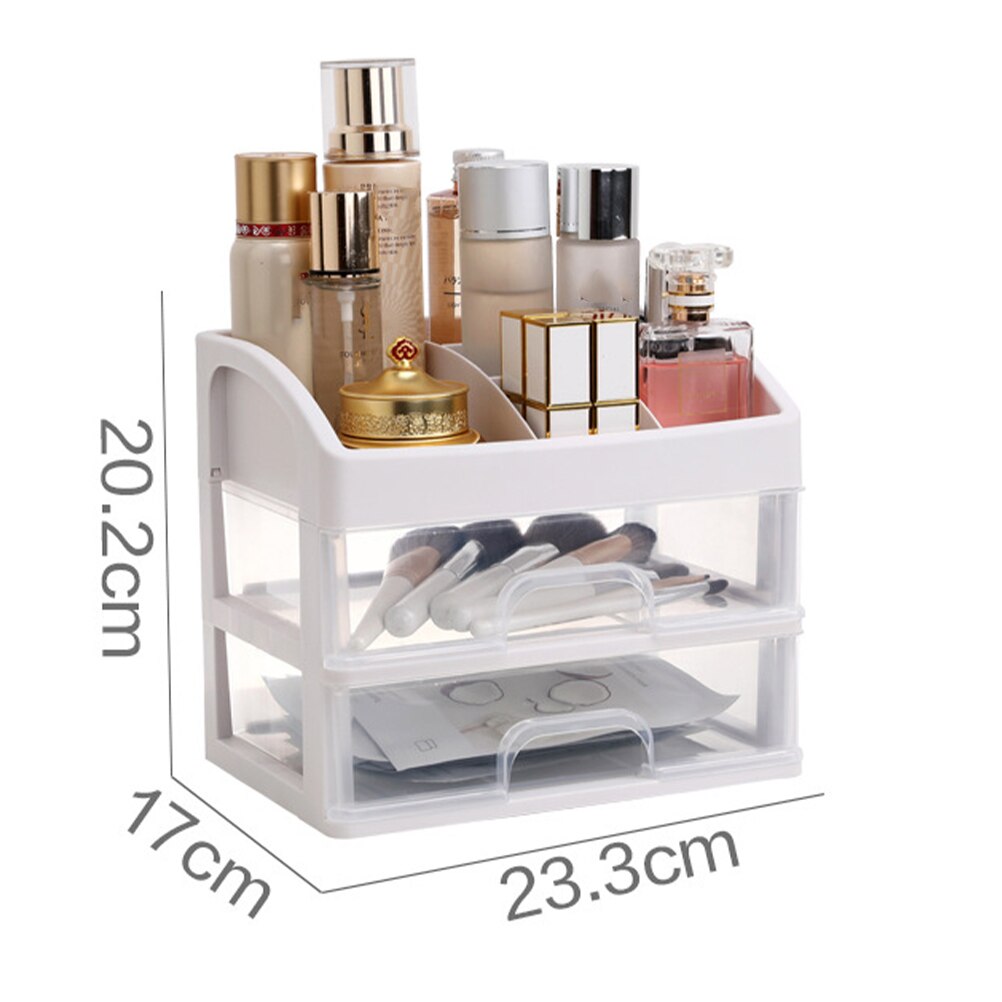Makeup Organizer Drawers Plastic Cosmetic Storage Box Jewelry Container Make Up Case Makeup Brush Holder Organizers Box: 2 Layer Drawer