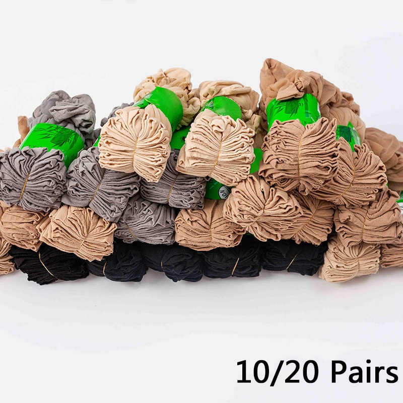 Chaussettes en Nylon pour femmes et filles, 40 pièces = 20 paires/lot, 0.15 usd/paire, Style d'été, Cool, respirant, Sexy, à peau noire, couleur Pure, offre spéciale