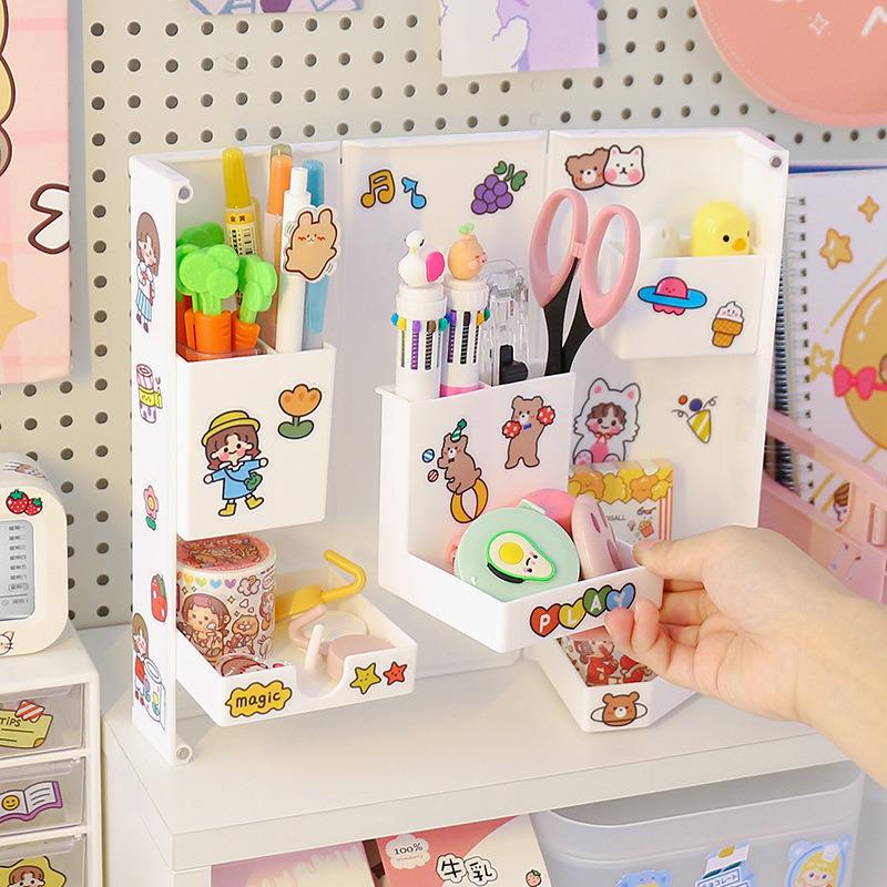 Desktop Storage Box Cute Pen Holder Foldable Stationery Box Waterproof Stationery Shelf Kawaii Sticker Office Supplies