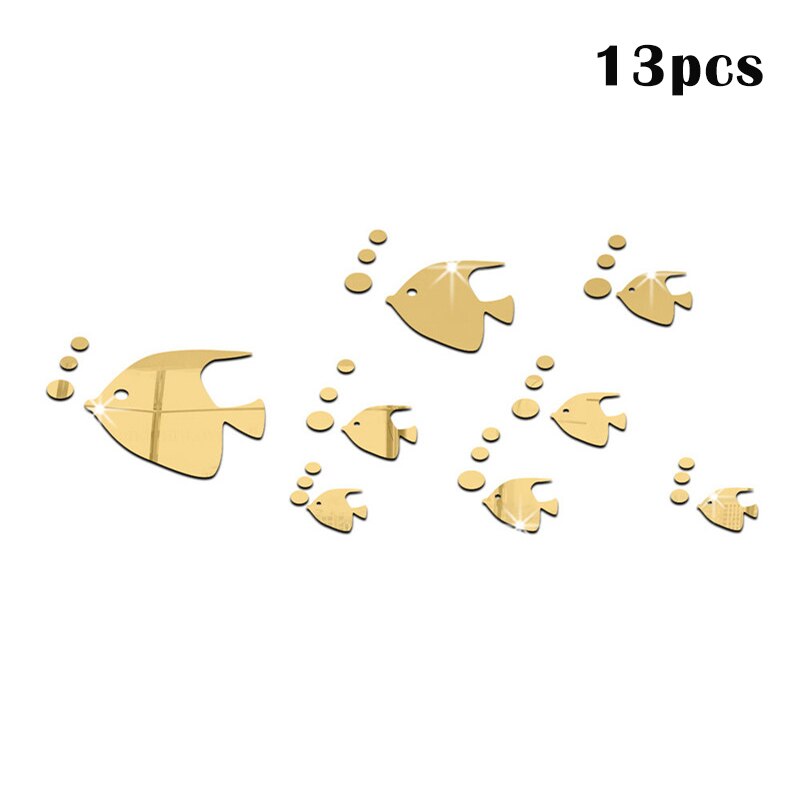 13Pcs DIY Tropical Fish 3D Mirror Wall Sticker Removable Acrylic Wall Decals Home Decor JS22: Gold
