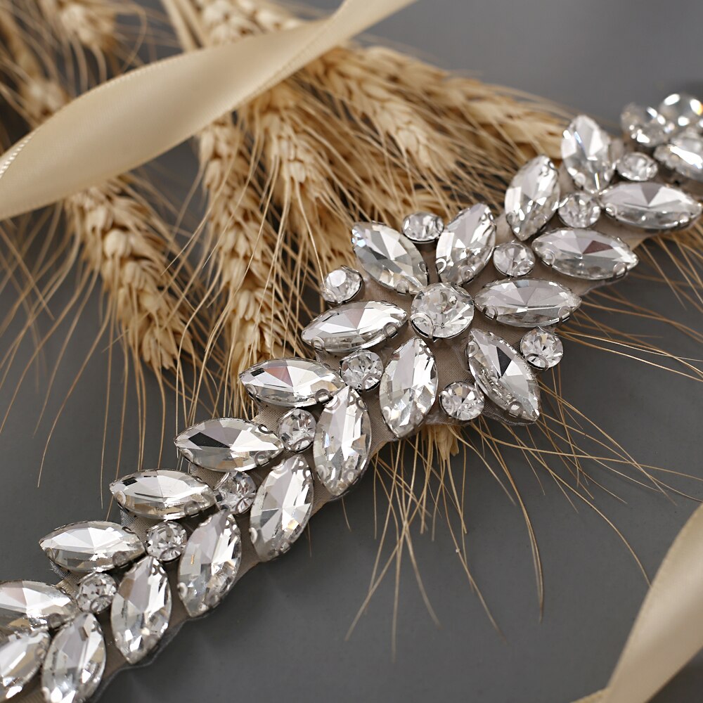 ZMS69 Luxe Bruiloft Riemen Bruids Kralen Riem Strass Sash Trouwjurk Bruid Accessoires Zilveren Diamant Bruidsmeisje Riemen