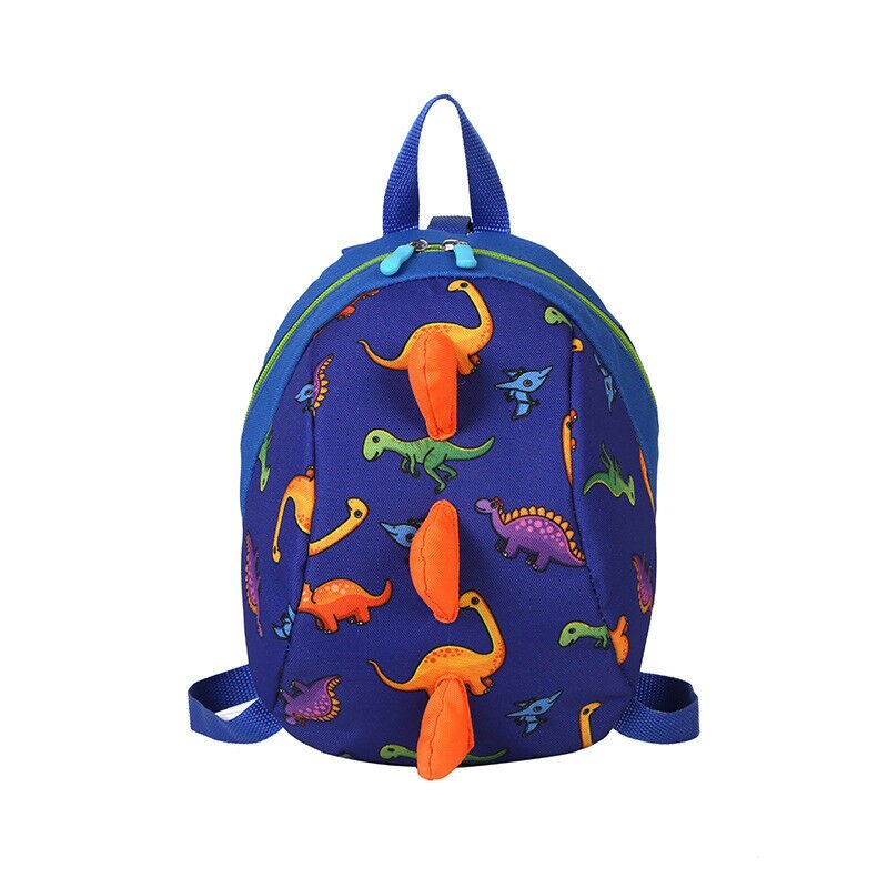 Cute Baby Kid Seat Belt Traction School Bag Prevent Lost Cartoon Animal Pattern Backpack: Dinosaur Dark Blue