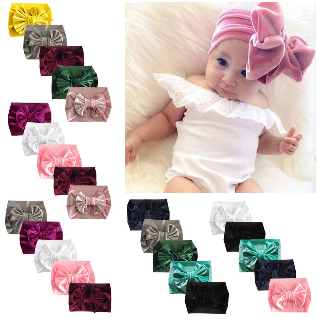 Kids Newborn Girls Baby Solid Headband Hair Band Bow Accessories Headwears Hat Hair Band Beanie Headwear Cap Sets Soft Hats