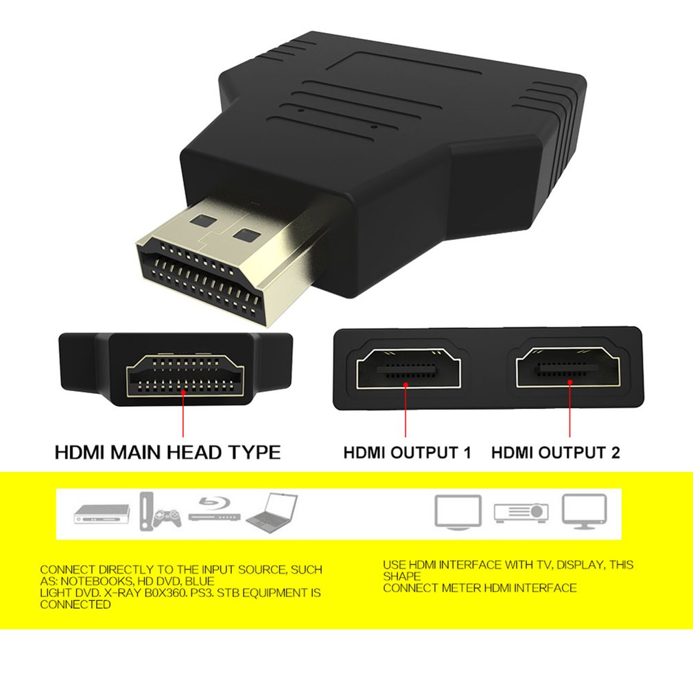 1080P 1 In 2 Hdmi Splitter Adapter Male Naar 2 Vrouwelijke Onversion Hoofd Adapter
