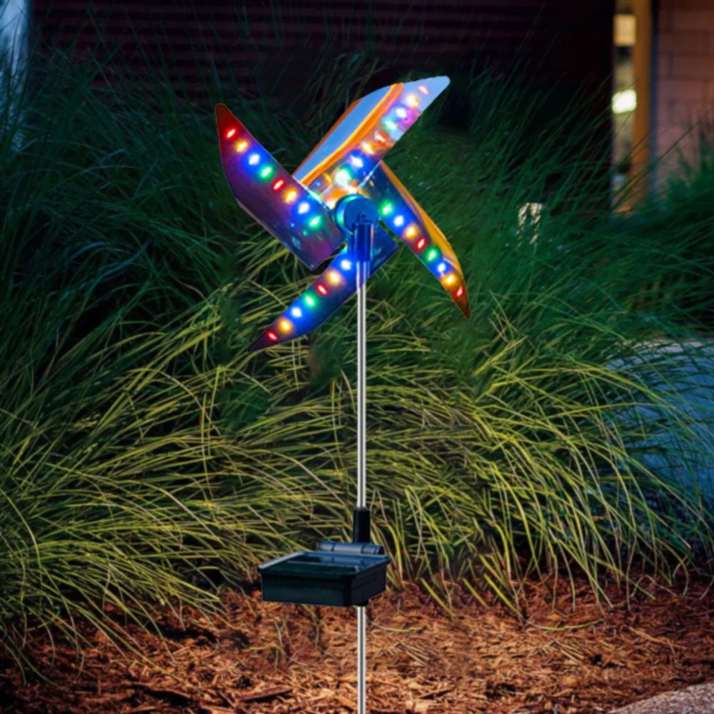 2pcs Solar Powered Outdoor Windmill Lamp Lights 32LED Spot Light Outdoor Garden Decor Windmill Waterproof Night Light