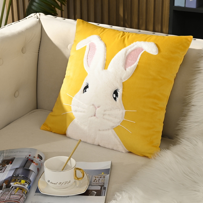 45x45CM Cute Cartoon Rabbit Throw Pillow Cover Nordic Animal Stamping Waist Cushion Cover Decor Home Decorative Pillowcase: Red