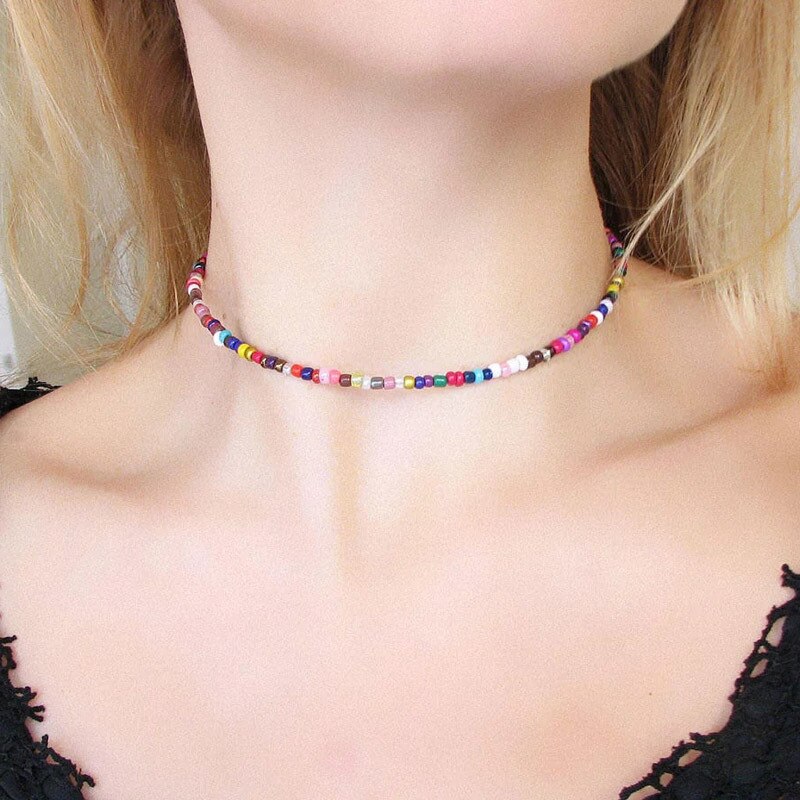 Boho Kralen Choker Dainty Multicolor Glas Zaad Kraal Bohemian Vrouwen Strand Chokers Kettingen Strand Sieraden Choker Kettingen