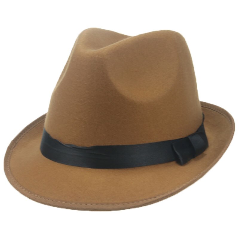 Fedoras-sombrero de ala corta con lazo para hombre y mujer, cinta de Panamá, sombrero de vaquero, vestido de vaquera, decoración de boda, sombrero fedora: camel