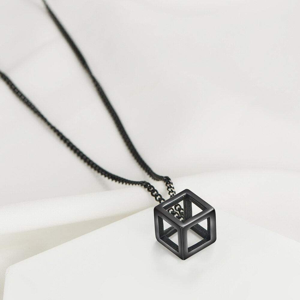 Punk Hollow Cube Pendient collane per uomo donna Unisex acciaio inossidabile quadrato fascino gioielli collana geometrica Collier moda