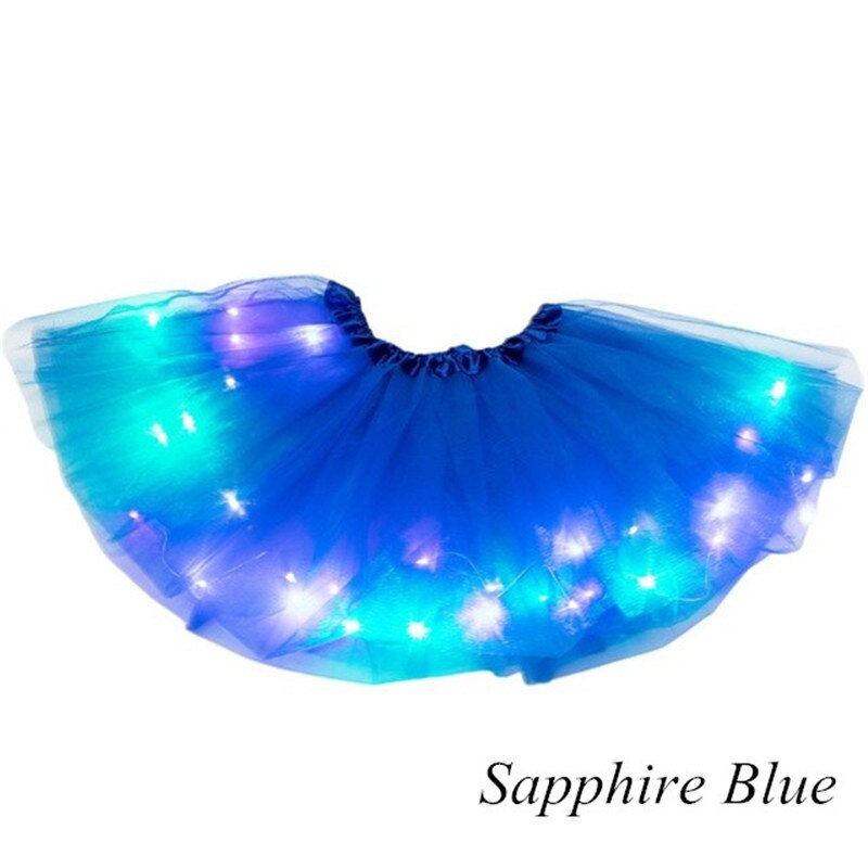 glühend Licht LED Mädchen Partei Plissee Flauschigen geschichtet Tüll Ballettröckchen Röcke Spitze Chiffon Ballkleid: saphir